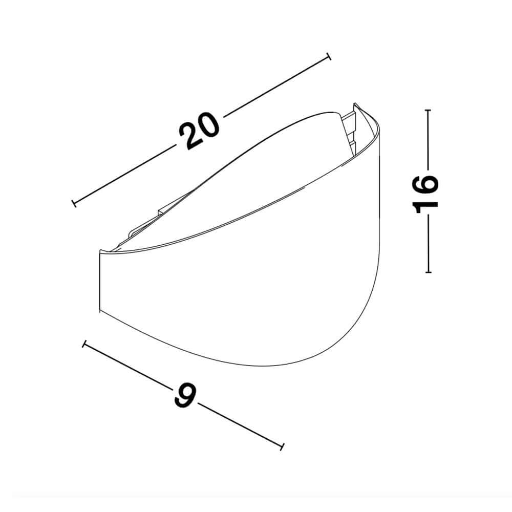 Technische Zeichnung der Astrid LED Wandleuchte, Maße in cm: 20x16x9.