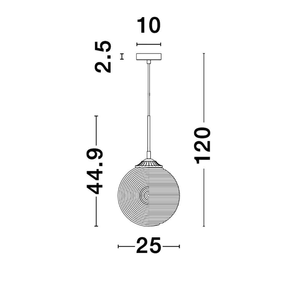 Athena Glas-Pendellampe Ø 25cm - Maßzeichnung mit Durchmesser und Höhe für moderne Lichtgestaltung.