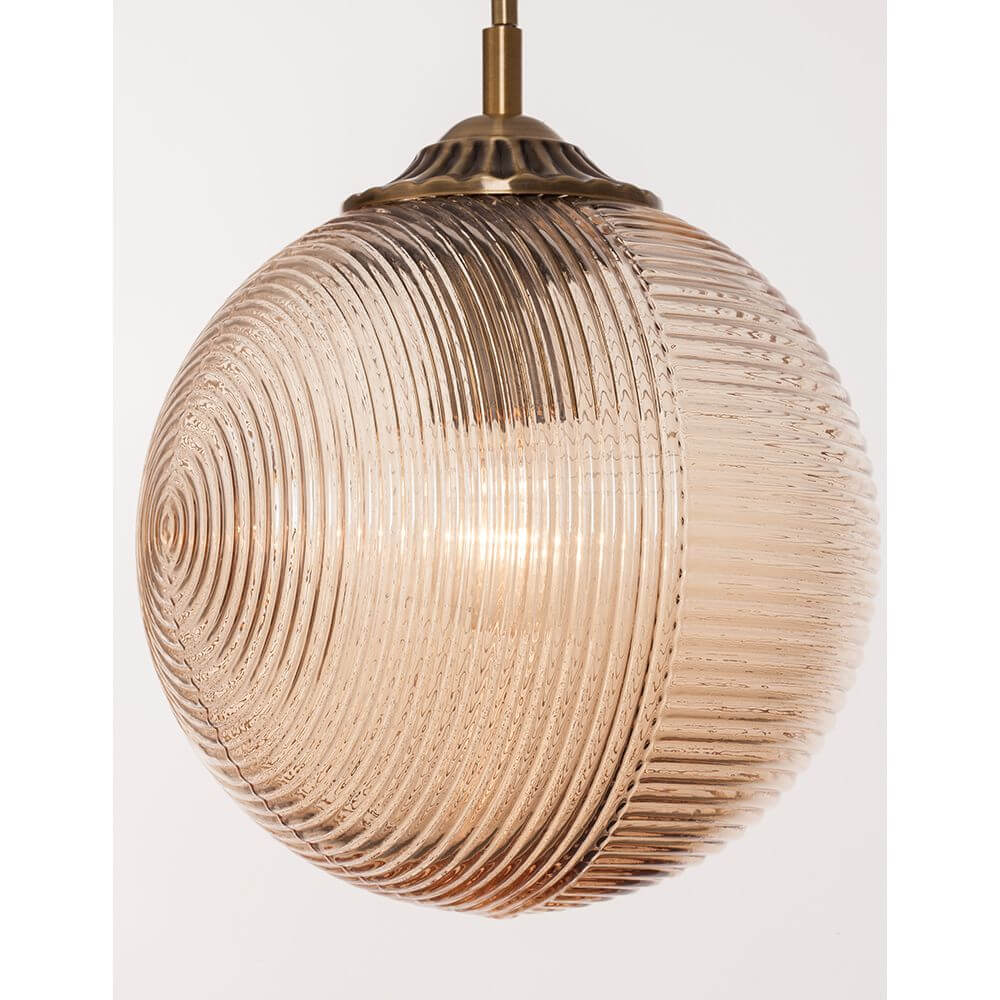Athena Glas-Pendellampe Ø 25cm, elegante Pendelleuchte mit champagnerfarbenem Metall und geschliffenem Glas.