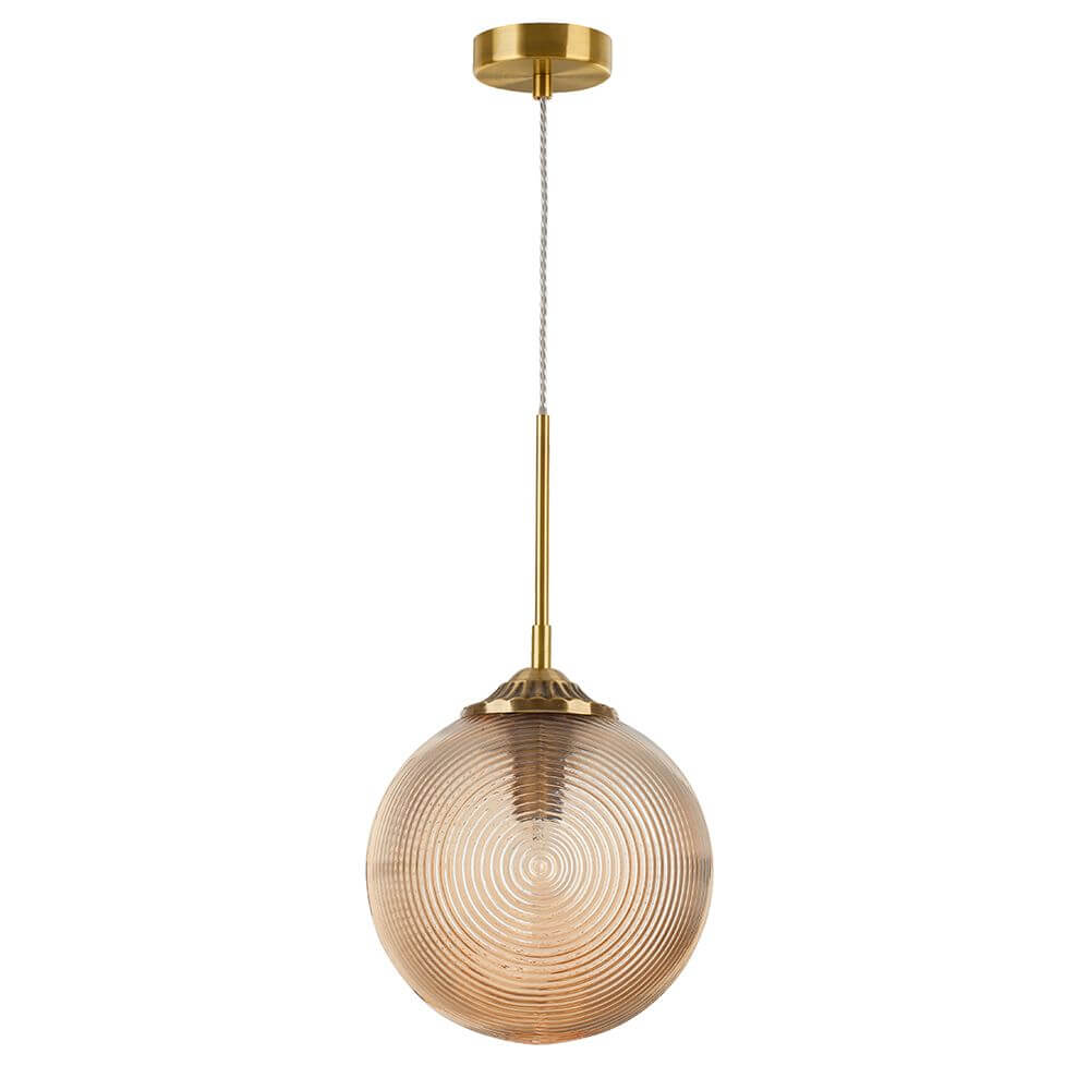 Athena Glas-Pendellampe Ø 25cm mit champagnerfarbenem Metall und elegantem Glasdesign für modernes Wohnen.