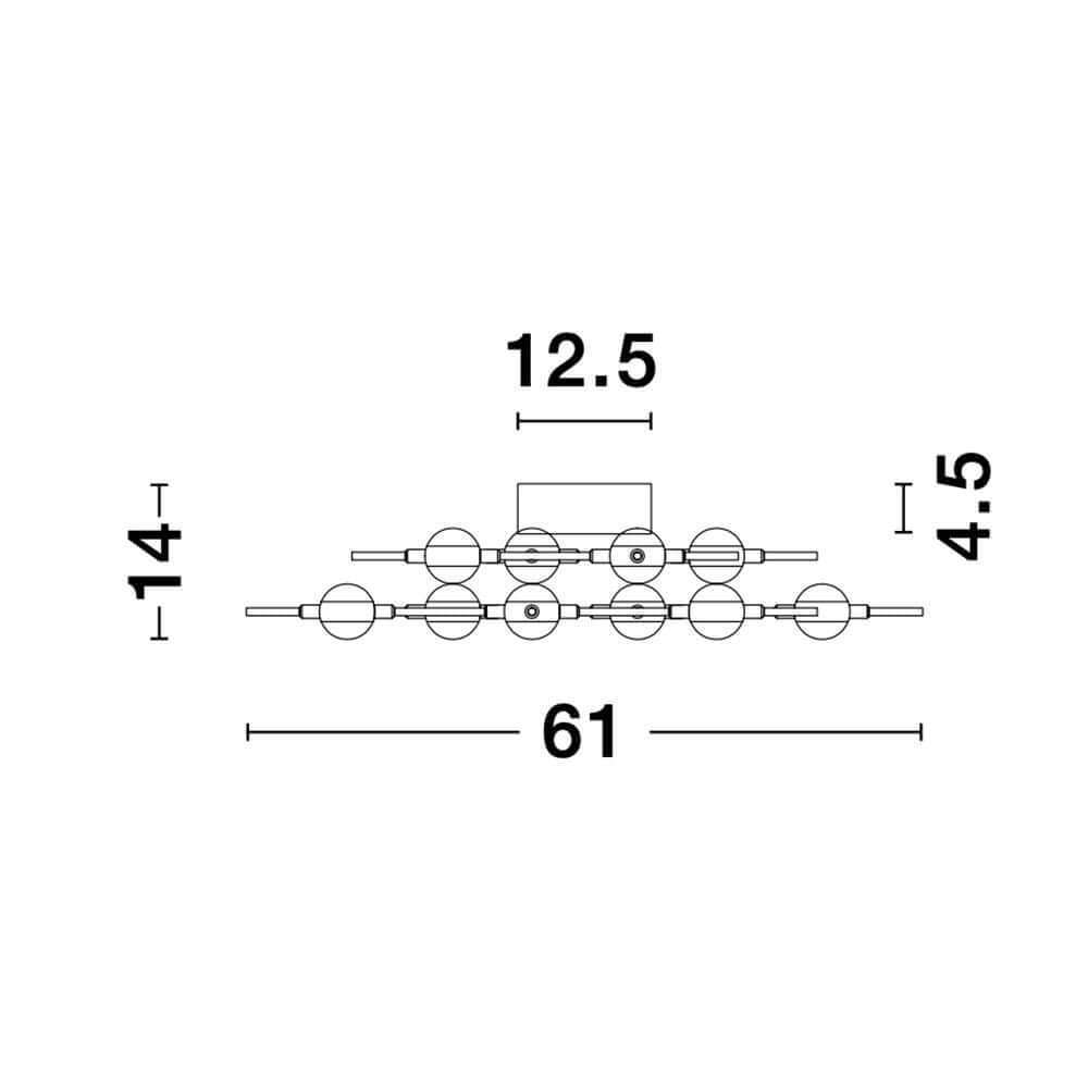 Technische Zeichnung der Atomo LED Deckenlampe Metall Acryl mit Abmessungen.