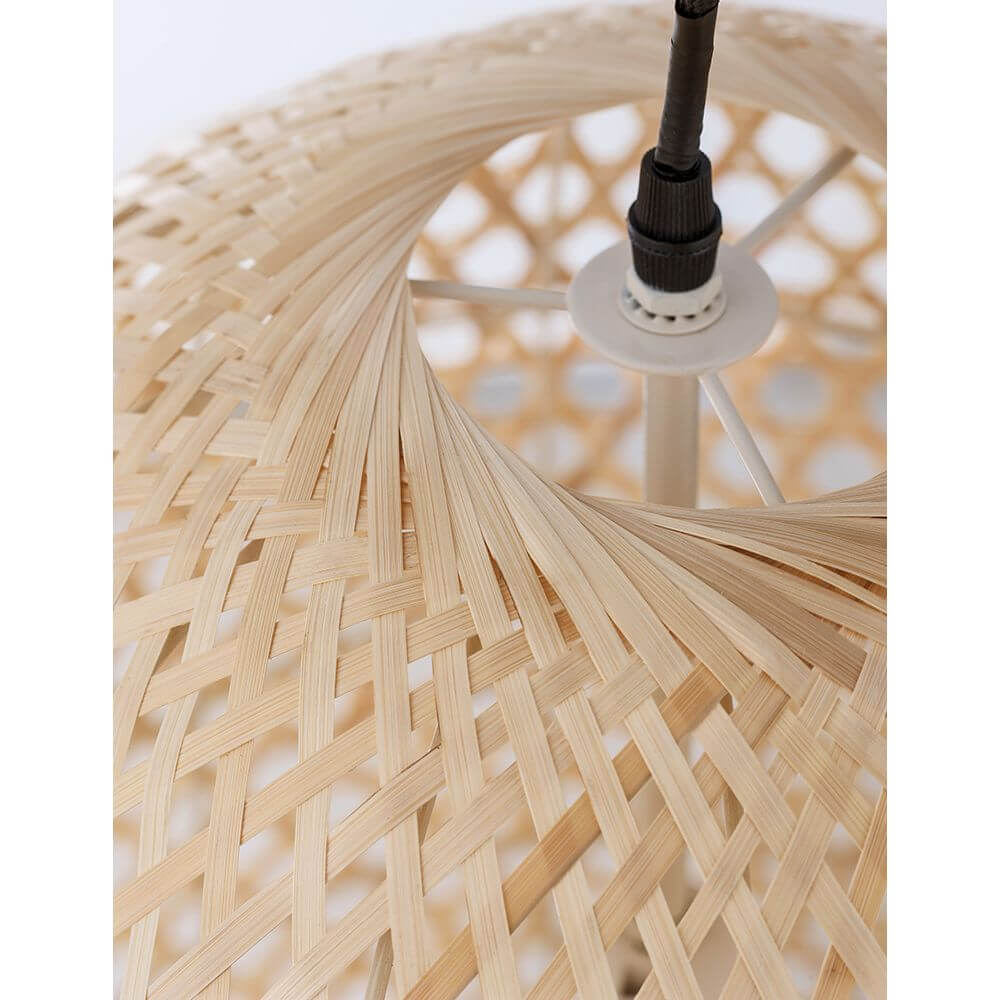 Detailansicht der Aurora Pendellampe 58,5cm Naturbambus, gefertigt aus nachhaltigem Bambus.