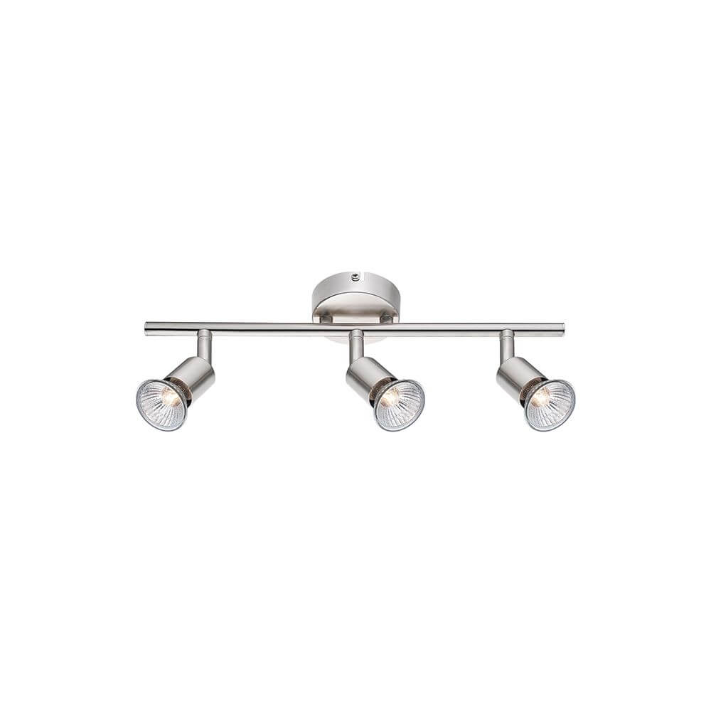 Base Balkenstrahler Metall 3-flammig in satiniertem Nickel-Finish mit drehbaren Strahlern.