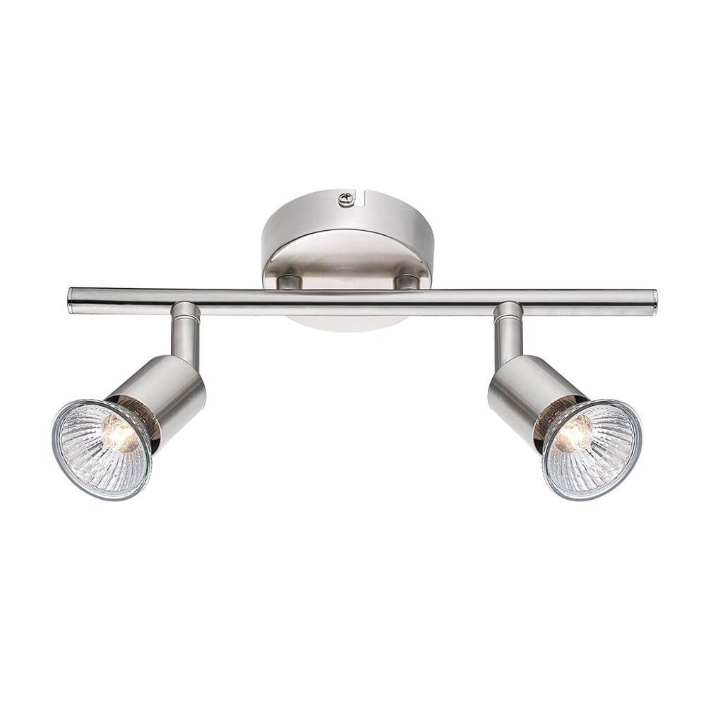Base Balkenstrahler 2-flammig in satiniertem Nickel-Finish mit zwei drehbaren Strahlern.