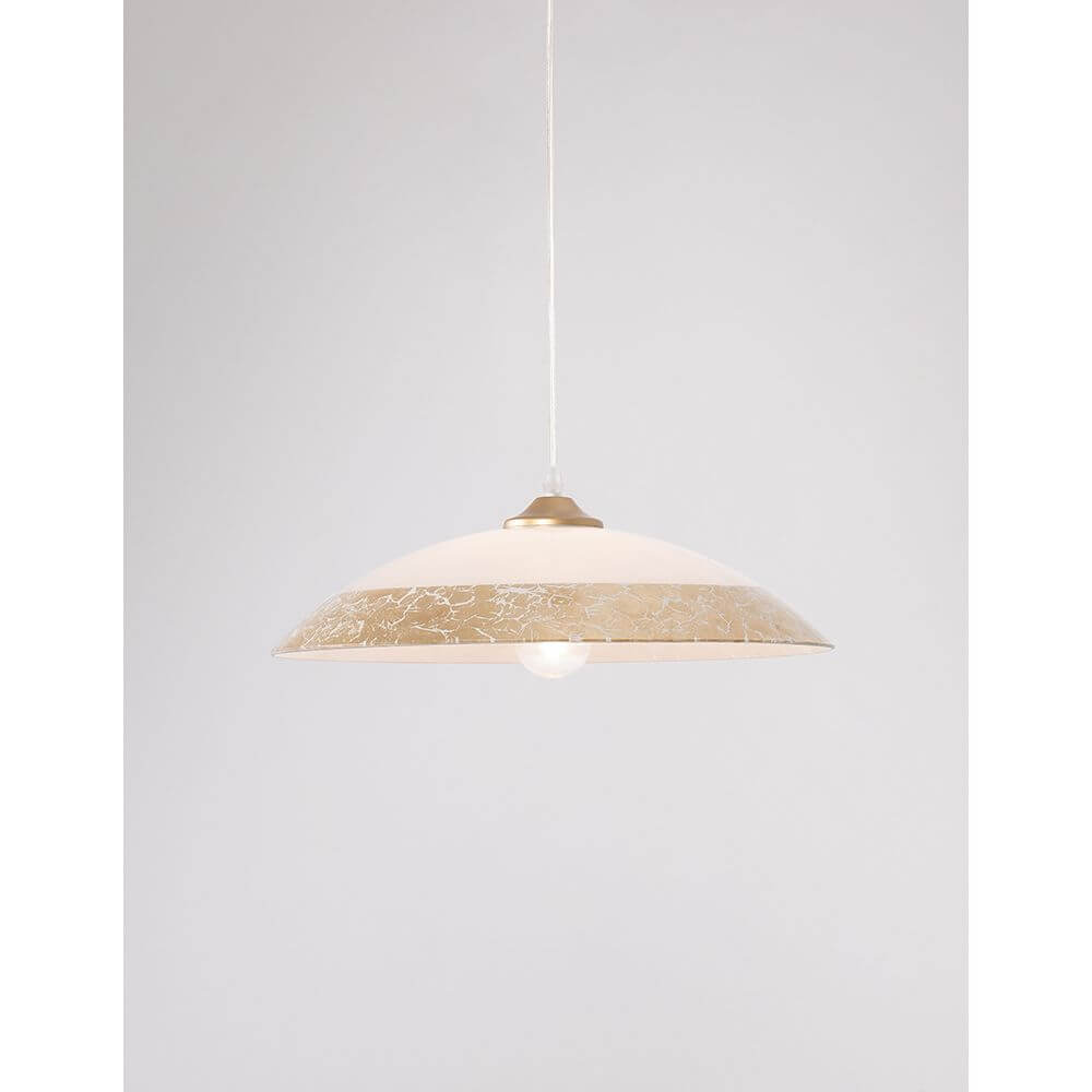 Benito Hängelampe aus Glas - elegante Pendelleuchte mit silbernem Crackglas und weißem Schirm.