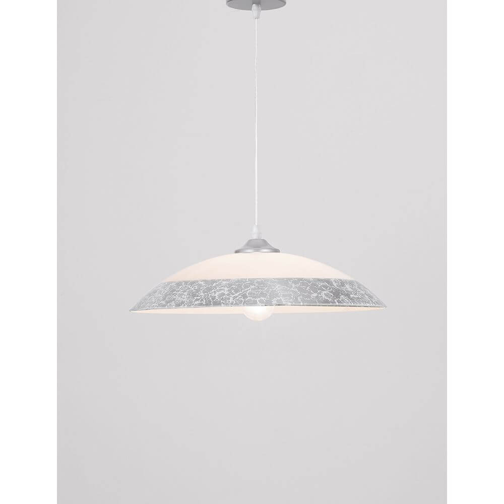 Benito Hängelampe aus Glas mit dekorativem silbernem Crackglas-Schirm.