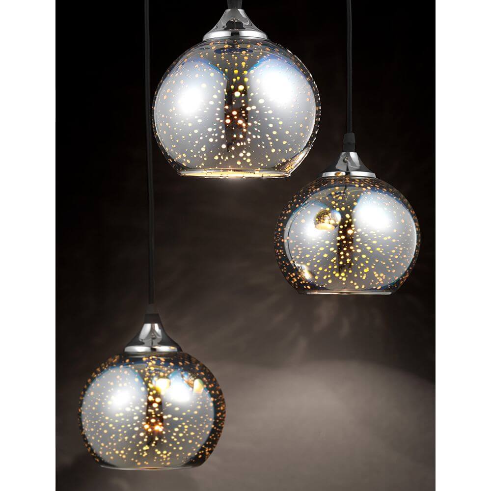 Bennett Hängelampe 3-flammig Chrom – elegante Pendelleuchte mit glänzenden Glasballons und goldenem Design.