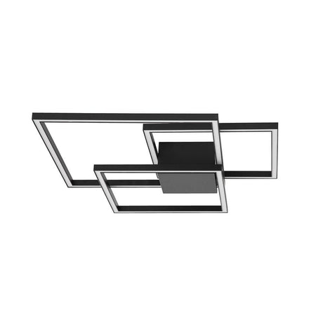 Plafonnier Bilbao LED – plafonnier géométrique moderne LED noir avec cadres rectangulaires filigranés, construction plate pour salon ou couloir