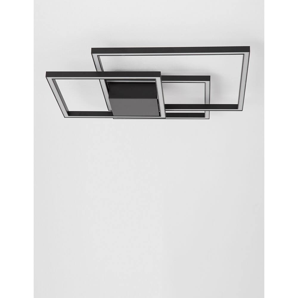 Bilbao LED Deckenleuchte in modernem, flachem Design mit geometrischen rechteckigen Leuchtflächen und filigraner schwarzer Silhouette