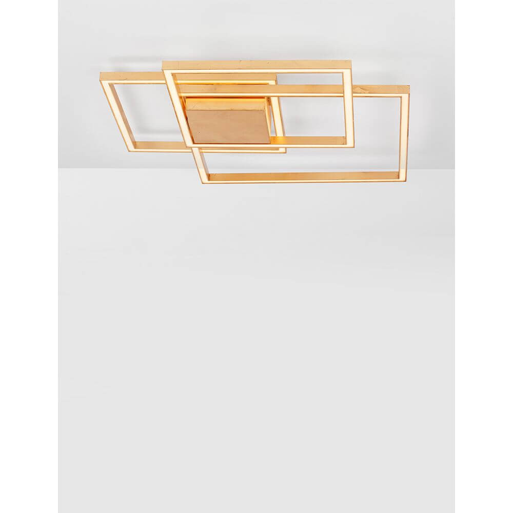 Bilbao LED Deckenleuchte in goldener, geometrischer Quadrat-Optik, flache moderne LED-Deckenlampe für Wohnzimmer