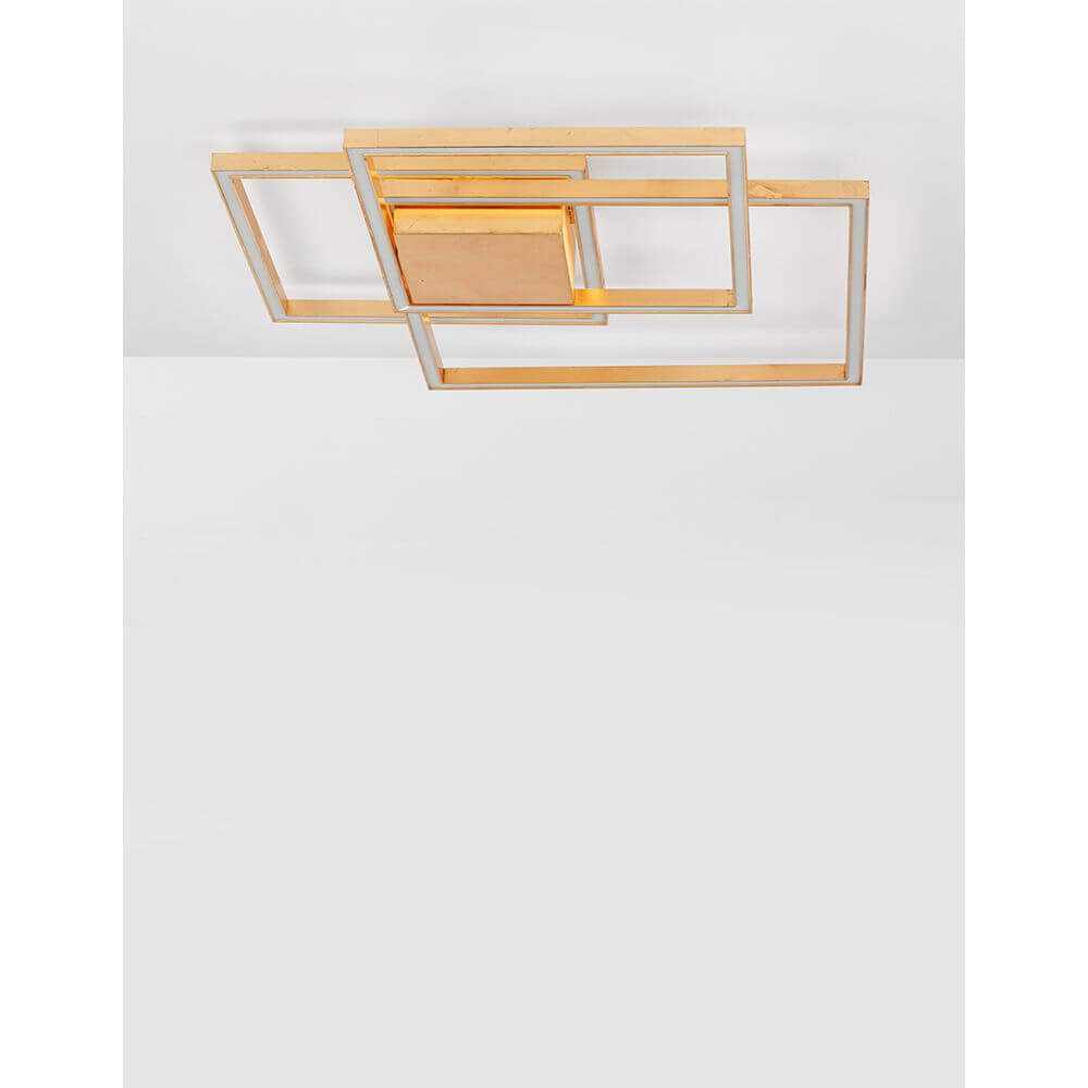 Bilbao LED Deckenleuchte in geometrischem Design mit goldenen Rahmen, flache LED-Deckenleuchte für modernes Wohnambiente