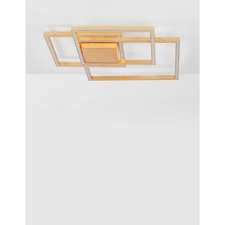 Plafonnier Bilbao LED au design géométrique avec cadres dorés, plafonnier plat LED pour un intérieur moderne