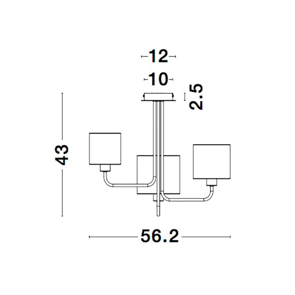 Technische Zeichnung der Bitonto Hängelampe 3-flammig Mehrfarbig mit Abmessungen und Designdetails.