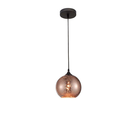 Suspension Blaze Ø 18 cm cuivre avec boule transparente et bulles d’air discrètes pour une lumière élégante.