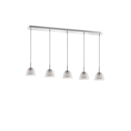 Boccale pendellampe oppheng glass med fem moderne lampeskjermer og elegant metalloppheng.