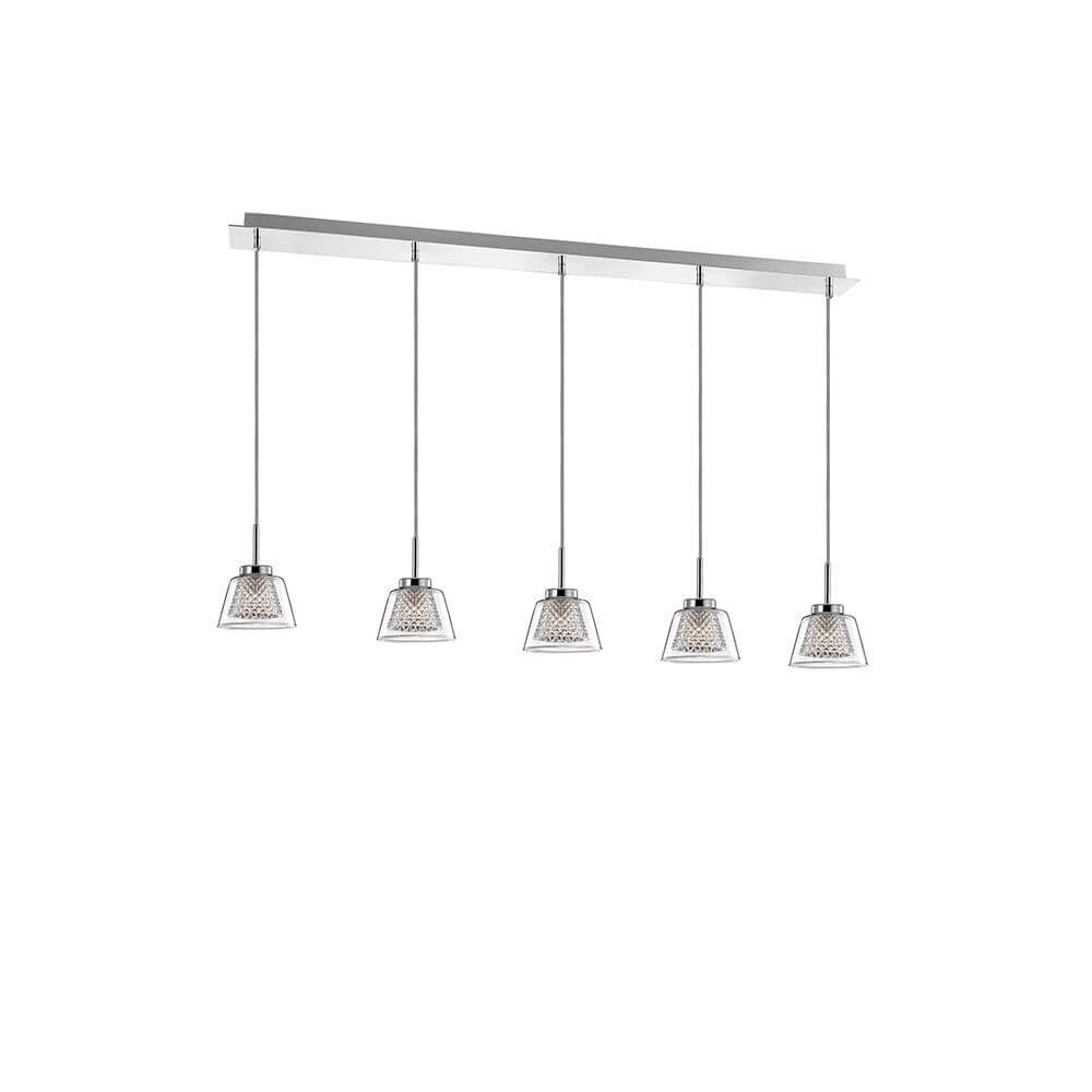 Boccale Hängelampe Aufhängung Glas mit fünf modernen Lampenschirmen und eleganter Metallaufhängung.
