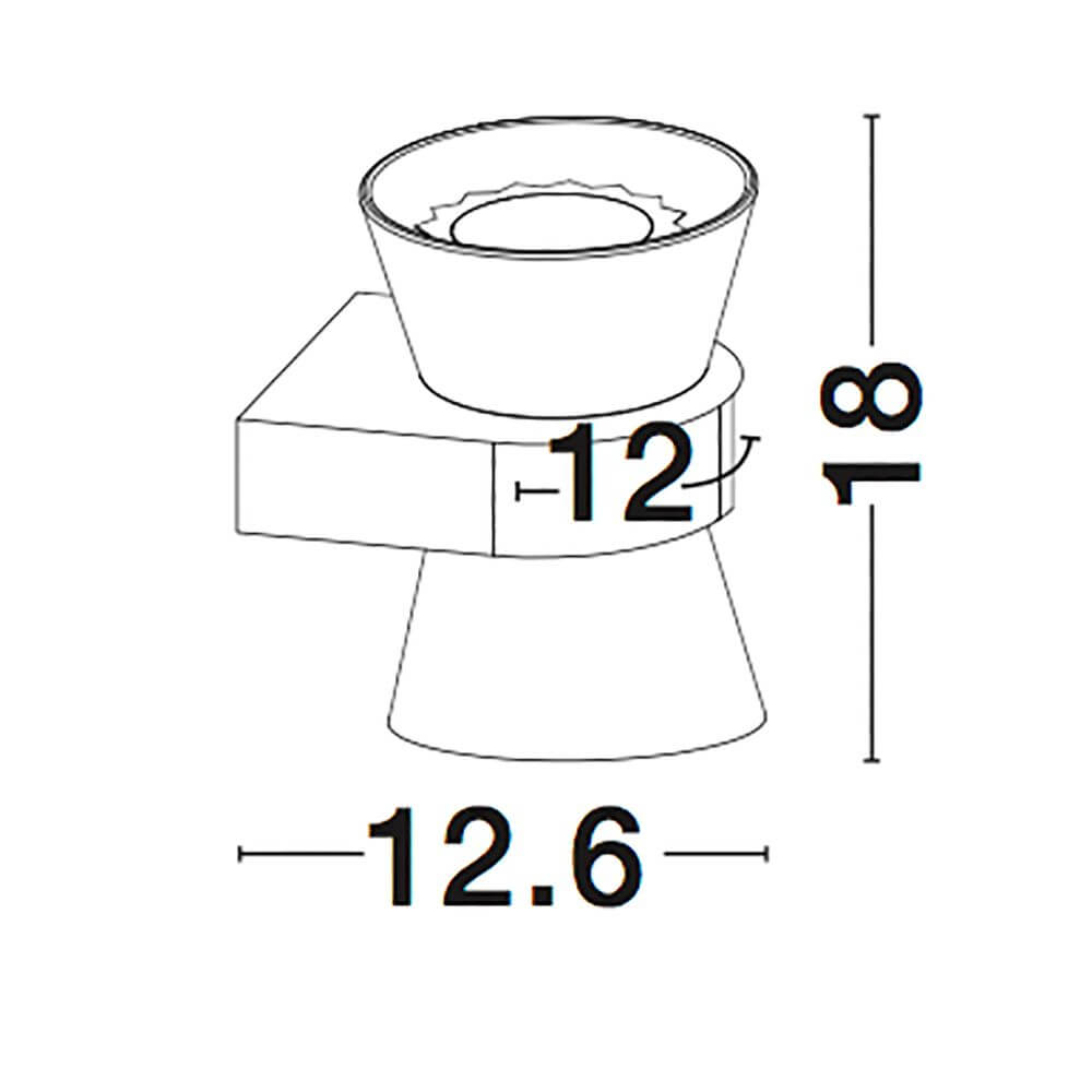 Boccale Glas-Wandlampe Chrom, Klar technische Zeichnung der Maße und Form.