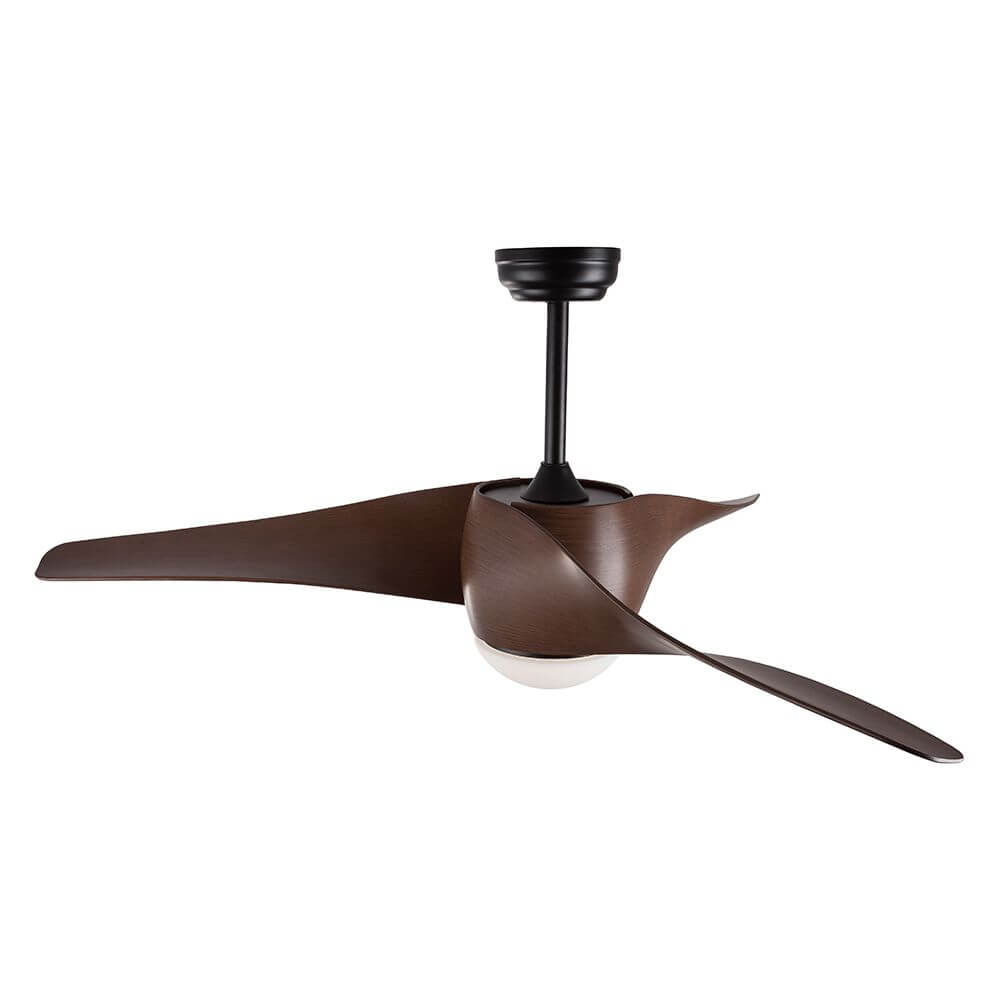 Breeze LED Holz-Ventilator Braun mit elegantem Design und hochwertigem Holz und Stahl.