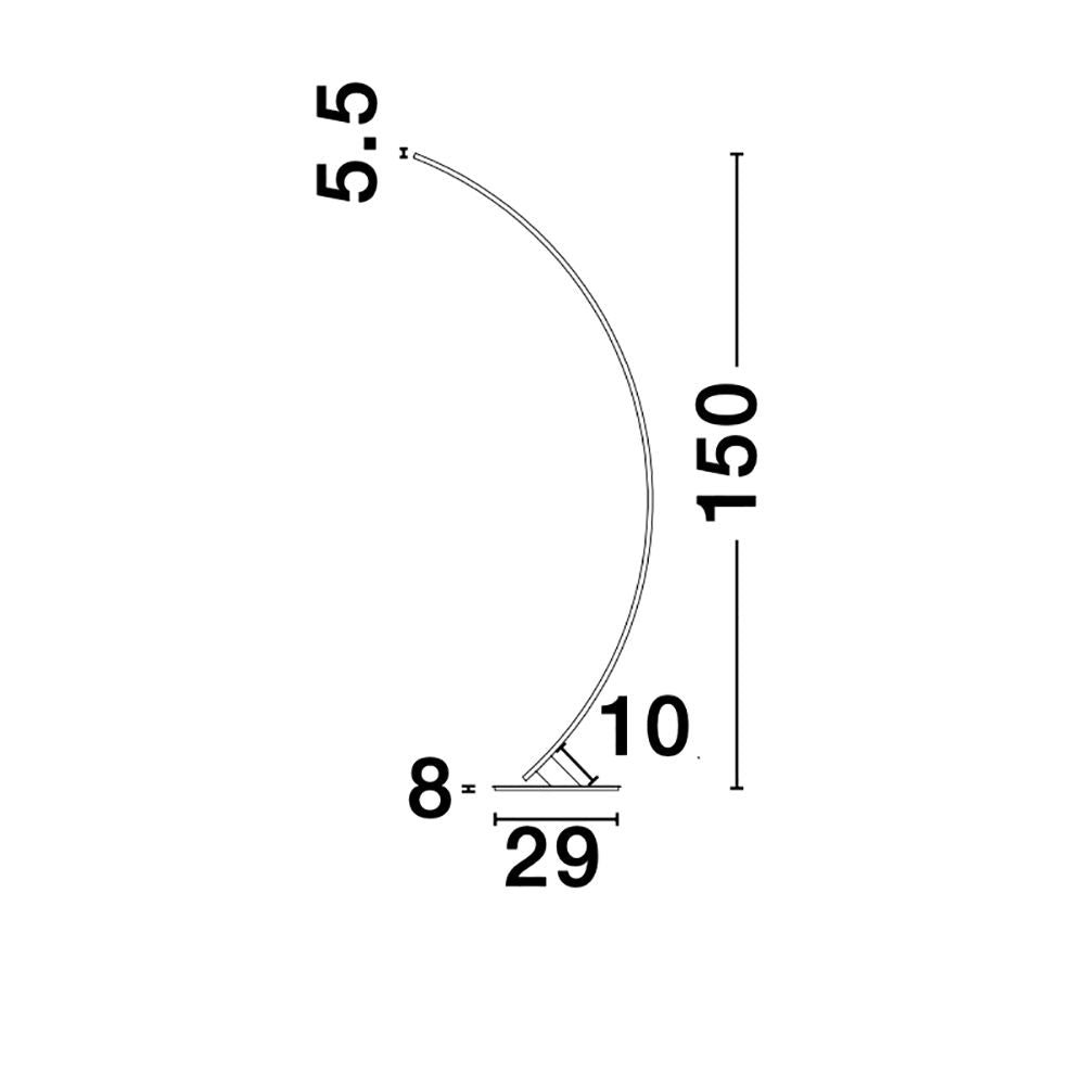 Maßzeichnung der Breton LED Stehlampe 150cm mit Abmessungen in cm für modernes Design.