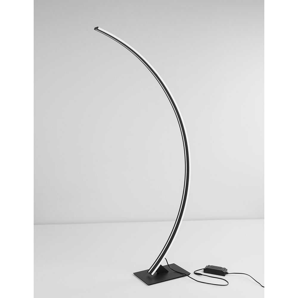Moderne Breton LED Stehlampe 150cm aus schwarzem Aluminium und Acryl mit Dimmer und 40 W integrierter LED.