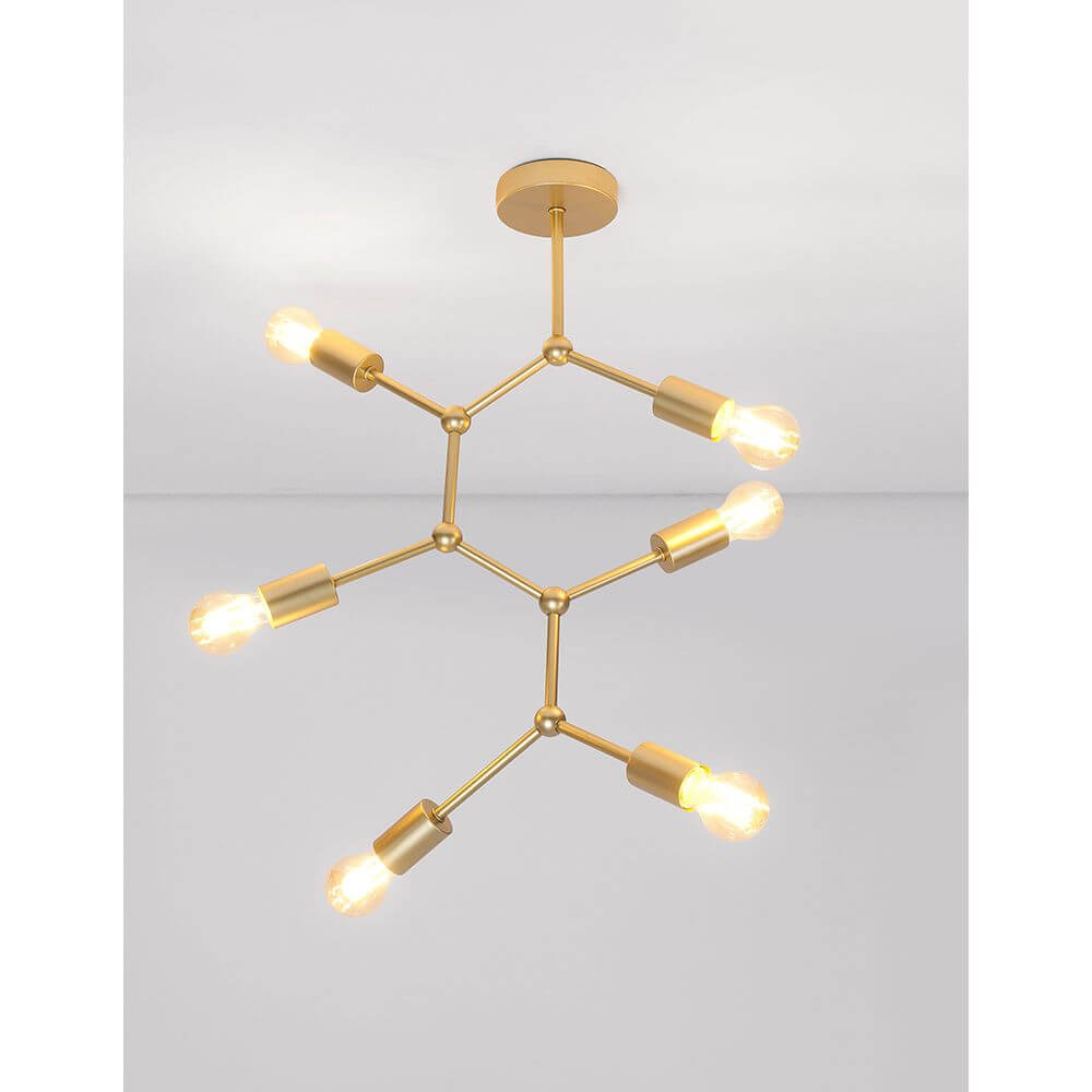 Calisto Deckenleuchte 6-flammig Messing mit 6 Armen und dekorativen Lichtquellen im modernen Design.