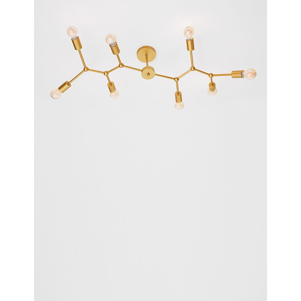 Calisto Deckenleuchte aus Metall in Messing mit 8 Armen, modern und stilvoll für das Wohnzimmer.