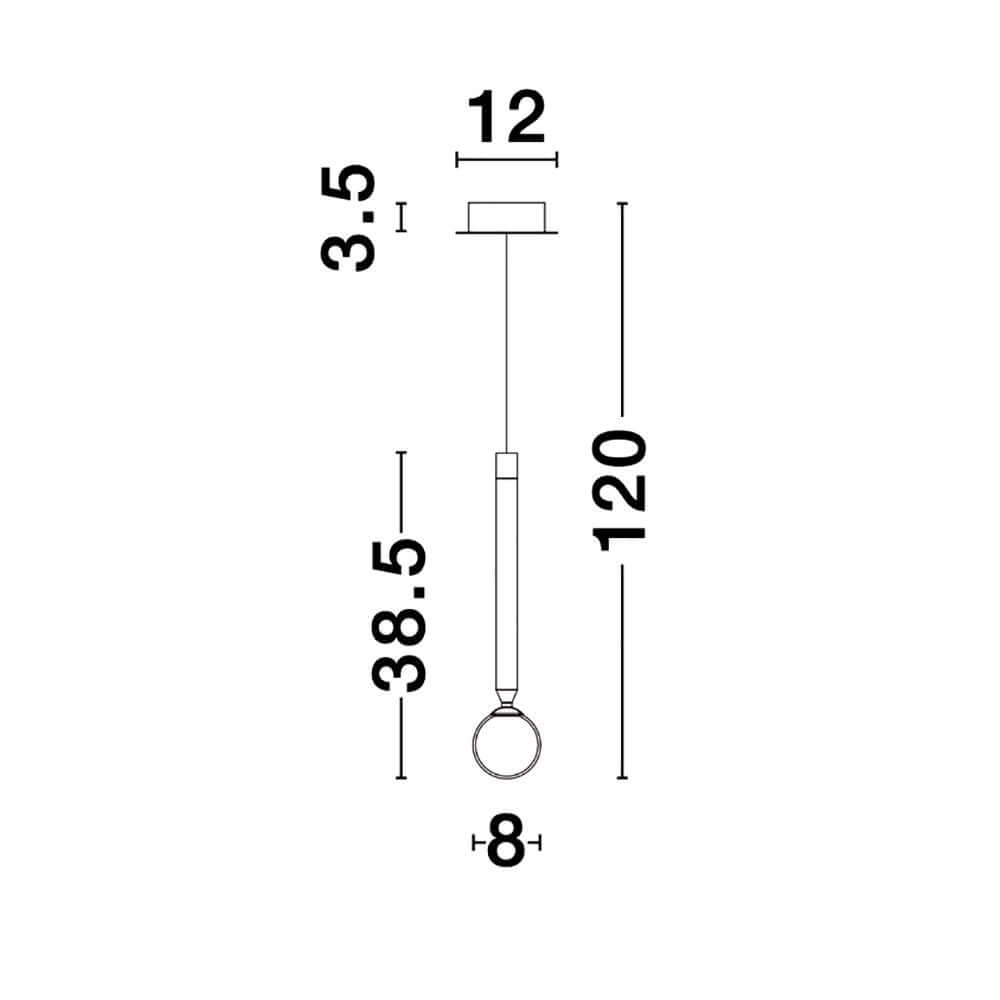 Nova Luce Cayo LED Pendellampe Metall Schwarz technische Zeichnung mit Maßen.