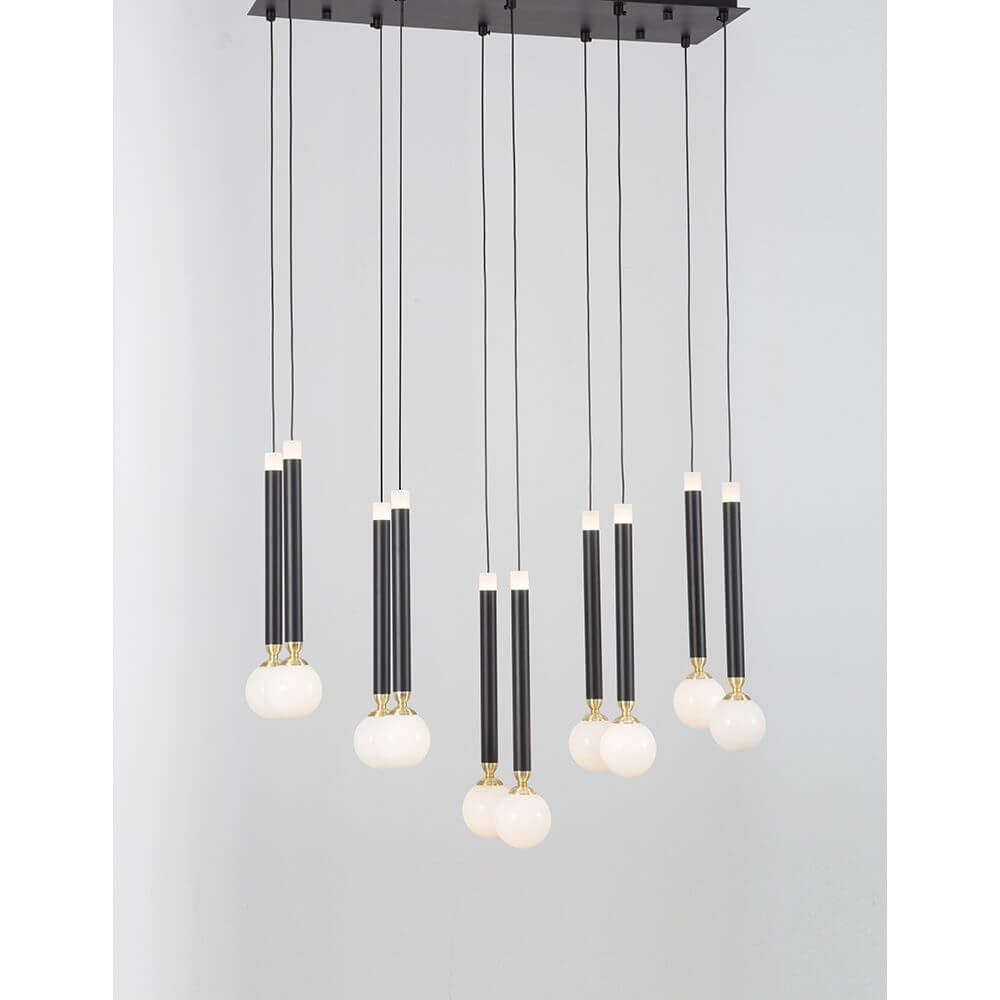 Cayo LED Pendelleuchte Schwarz mit Opalglas und schwarzen Aluminium-Röhren, stilvolles Design für jeden Raum.