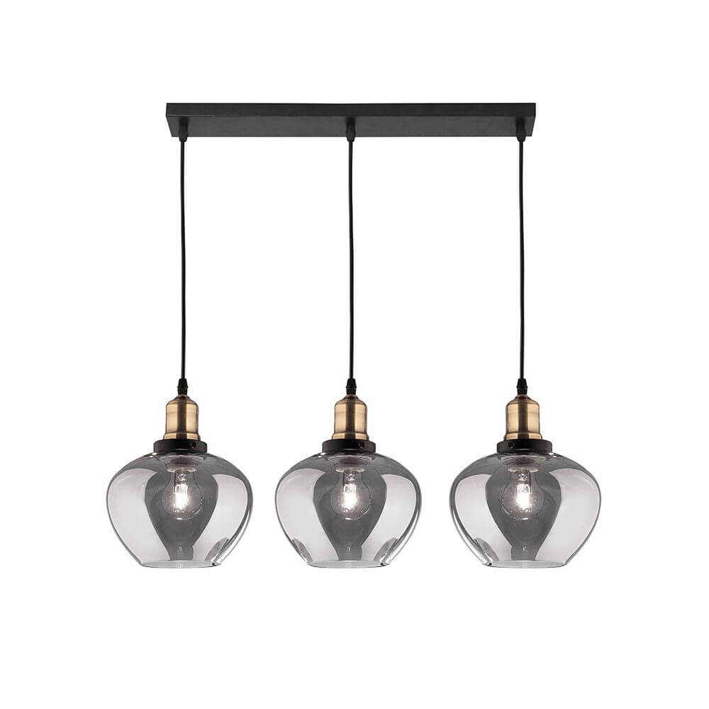 Cedro Pendellampe 3-flammig Bronze, Schwarz mit modernen Glaskugeln für stilvolle Beleuchtung.