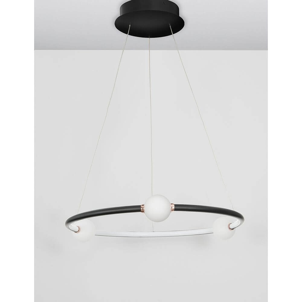 Celia LED Hängelampe Ø 64cm – schwarze Aluminium- und Glas-Pendelleuchte im modernen Design für Ess- oder Wohnzimmer