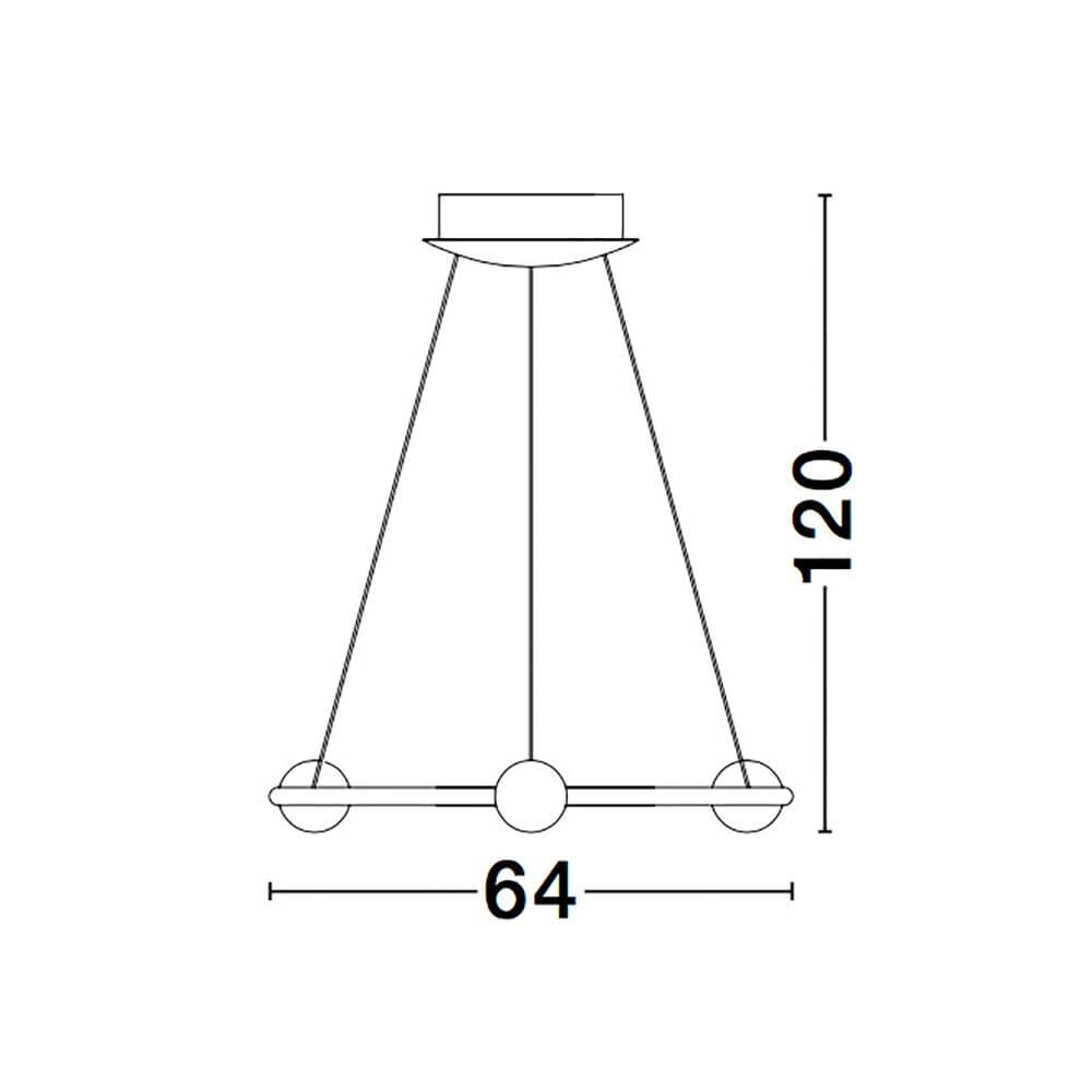 Celia LED Hängelampe Ø 64cm technische Zeichnung mit Abmessungen 64 cm Breite, 120 cm Höhe, Aluminium- und Glas-Pendelleuchte