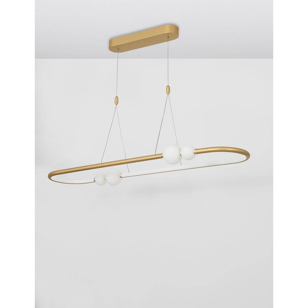 Celia LED Hängeleuchte 100cm in gold mit weißem Glas, modern und elegant geeignet für Ess- oder Wohnzimmer.
