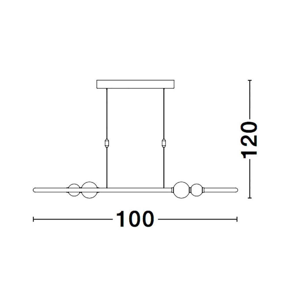 Technische Zeichnung der Celia LED Hängeleuchte 100cm mit Abmessungen 100cm x 120cm.