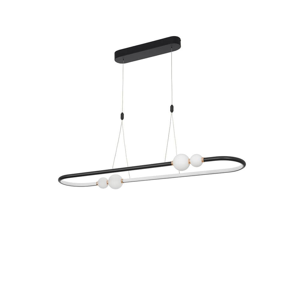 Celia LED Hängeleuchte 100cm in modernem Design mit goldenen und weißen Glaselementen.