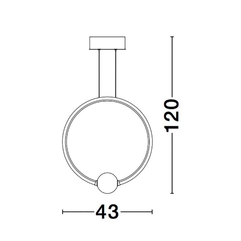 Celia LED Pendelleuchte Ø 43cm: Technische Zeichnung mit Durchmesser 43cm und Höhe 120cm.