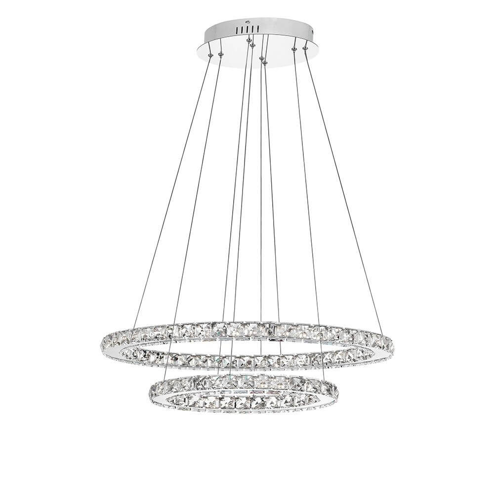 Celine LED Kristall-Hängeleuchte Glas Chrom - moderne zweistufige Kristall-Ringleuchte, chromfarbenes Design