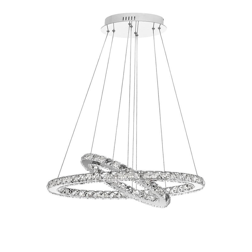 Celine LED Kristall-Hängeleuchte Glas Chrom, moderne Doppelring Hängeleuchte aus chrom und Kristallglas