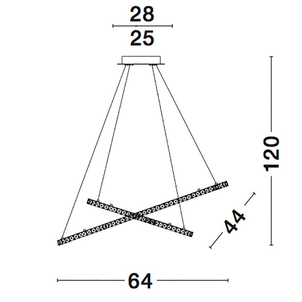 Celine LED Kristall-Hängeleuchte Glas Chrom technische Zeichnung mit Abmessungen 64x44x120 cm