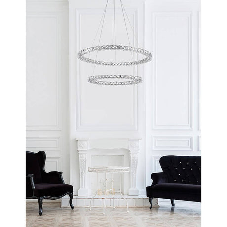 Nova Luce Celine LED suspension en cristal Ø 70 cm dans un salon moderne avec un aménagement élégant