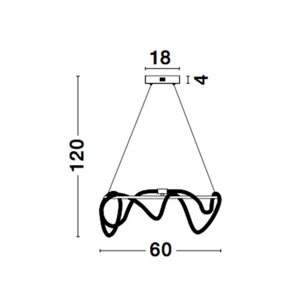 Technische Zeichnung der Cerelia LED Hängelampe Ø 60cm mit Maßen und Designdetails.