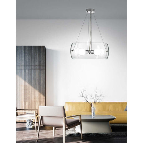 Nova Luce Chiara pendellampe 5 lyskilder klar i moderne oppholdsrom med komfortable møbler.