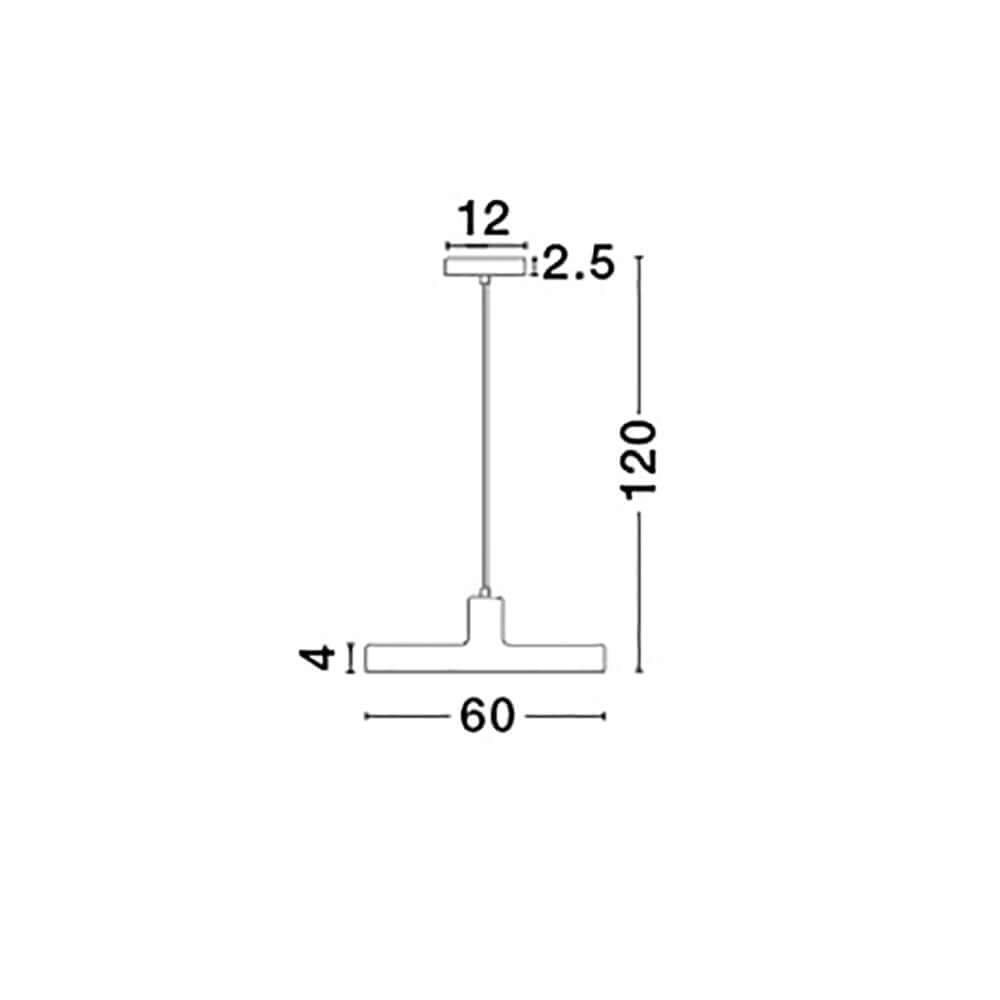Nova Luce Chioto Hängelampe Matt-Schwarz technische Skizze mit Maßen 60x4 cm, Gesamthöhe 120 cm, Deckenplatte 12x2.5 cm