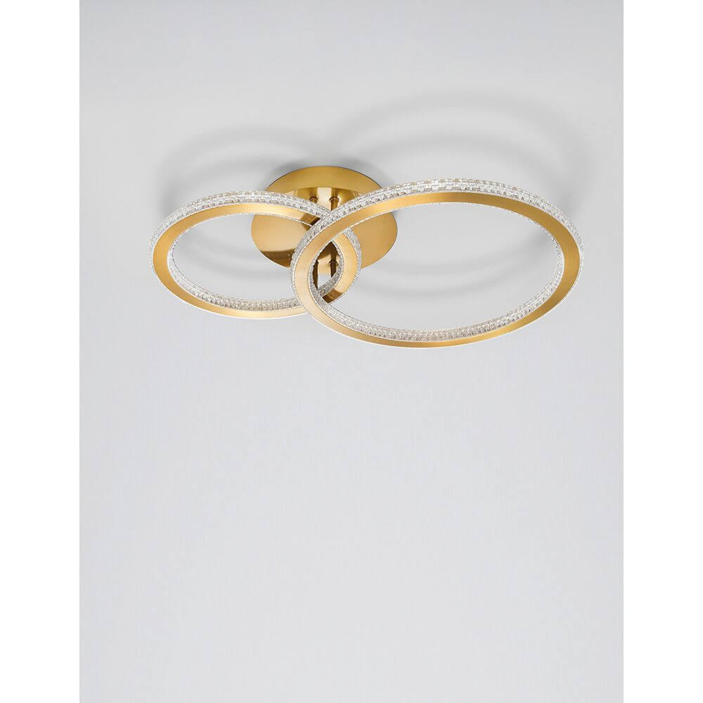 Cilion LED Deckenlampe Metall Gold mit zwei Ringen in elegantem Gold-Design, ideal für moderne Wohnräume.