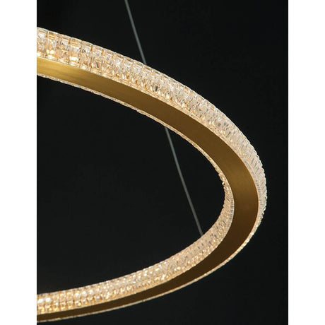 Cilion LED Hängelampe Ø 60cm Messing, Gold mit elegantem Goldring und funkelnder Kristalloptik