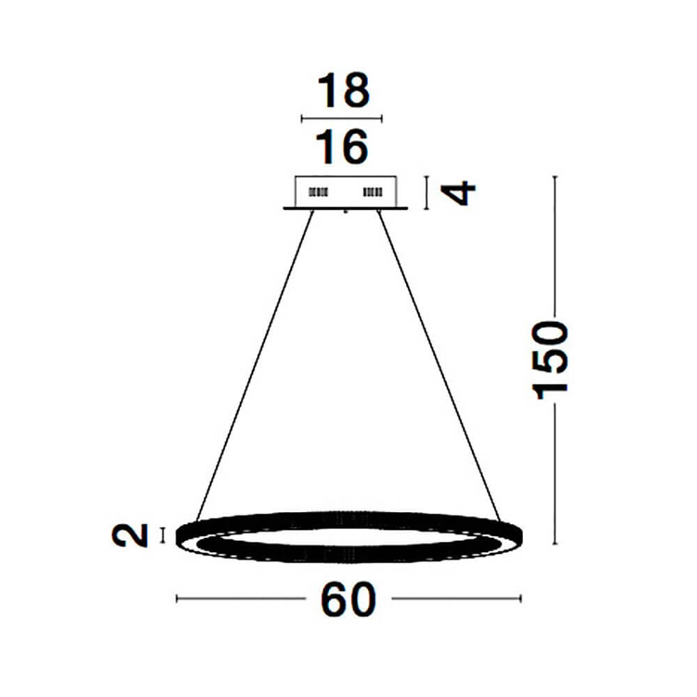 Cilion LED Hängelampe Ø 60cm Messing, Gold - technische Zeichnung mit Abmessungen und Design.