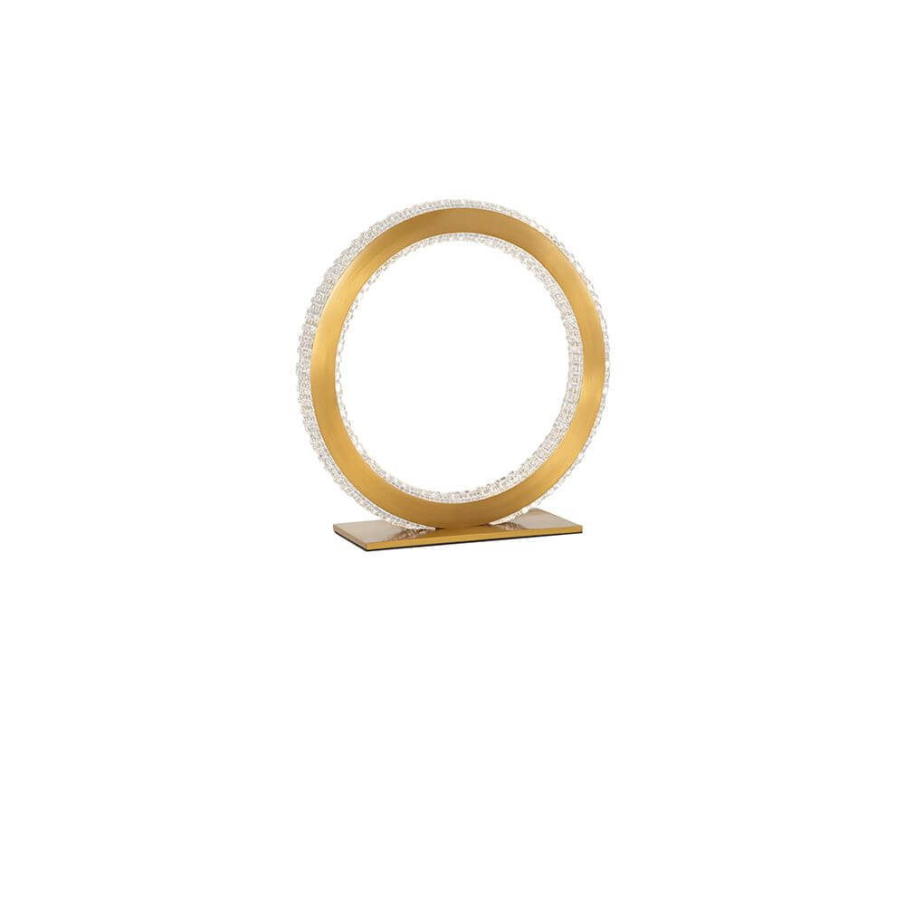Cilion LED Tischlampe Ø 25cm Messing, Gold mit modernem, kreisförmigem Design.