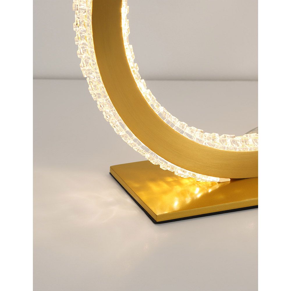 Cilion LED Tischlampe in Gold mit kristallinem Design, Ø 25cm, modernes Licht für stilvolle Innenräume.