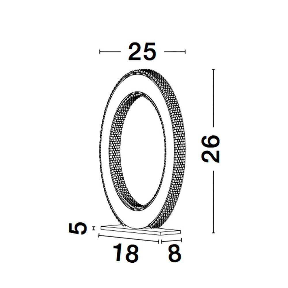 Cilion LED Tischlampe Ø 25cm Messing, Gold, Maßzeichnung mit Abmessungen und Designinformationen.