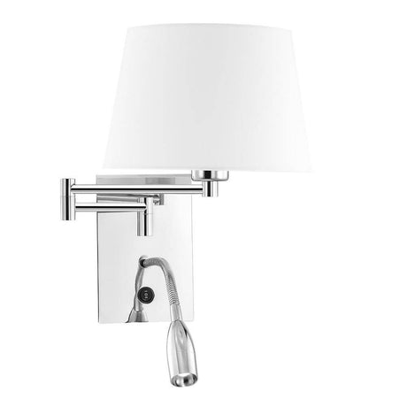 Cingo væglampe med LED-Læselampe hvid, krom - moderne væglampe med justerbar stofskærm og LED- Belysning.