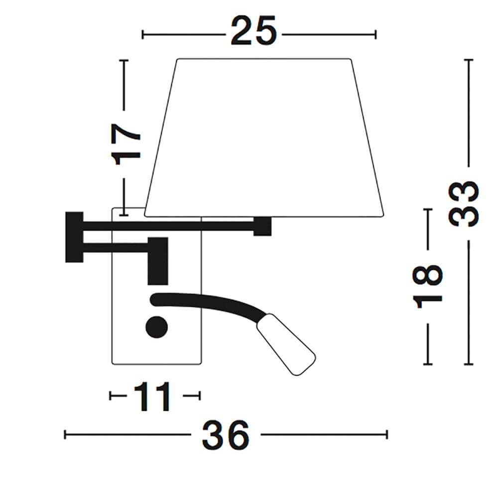 Cingo Wandlampe mit LED-Leselampe Weiß, Chrom technische Zeichnung Schematische Darstellung